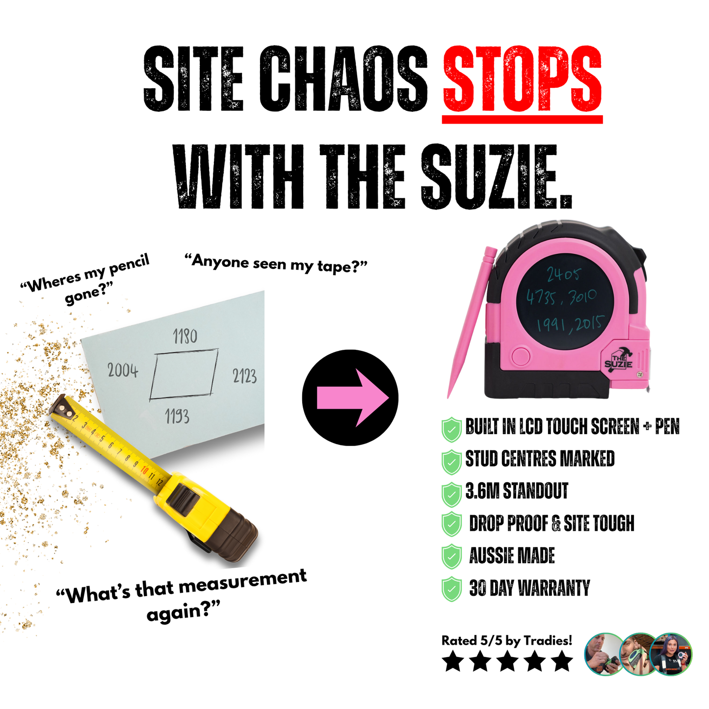 THE SUZIE 8M LCD TAPE MEASURE