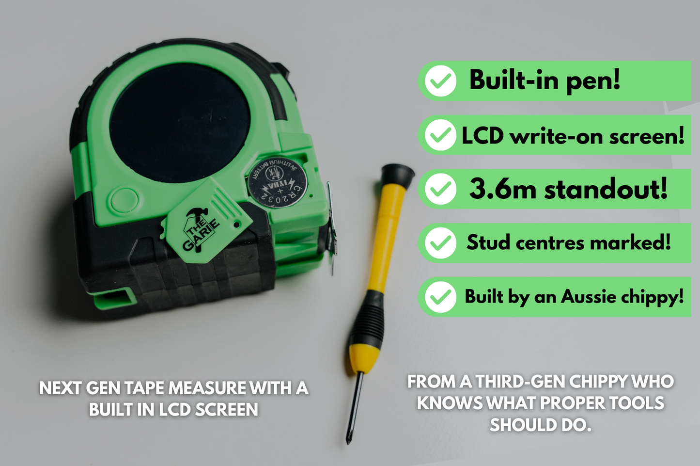 THE GARIE 8M LCD TAPE MEASURE
